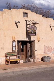 Pueblo style adobe architecture of NM Vintage Wines resturant and wine bar in Mesilla, New Mexico