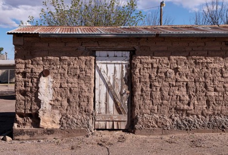 Pueblo style adobe architecture of NM Vintage Wines resturant and wine bar in Mesilla, New Mexico
