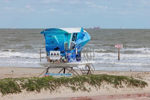 Lifeguard station near the 61st Street Fishing Pier on the Texas Gulf Coast at Galveston, Texas