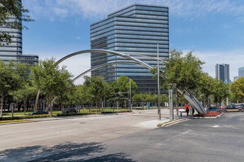 Chrome plated steel arches cross Post Oak Boulevard in downtown Houston Texas
