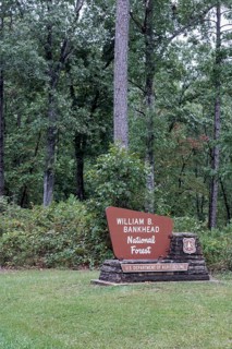 Sign entering the William B. Bankhead National Forest along highway 33 near Double Springs, Alabama