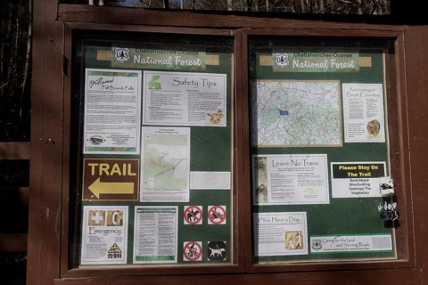 Information signs at the Benton MacKaye trailhead in Chattahoochee National Forest near Blue Ridge,