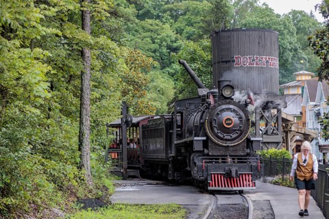 Dollywood Express steam locomotive carries guests throughout the Dollywood amusement park in Pigeon