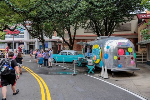 Airstream travel trailer converted to Dippin' Dots ice cream vendor at the Dollywood amusement park