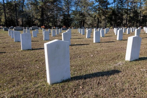 Headstones of many unknown confederate soldiers at the Enterprise Confederate Cemetery in