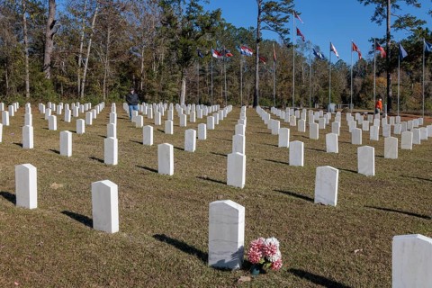 Headstones of many confederate soldiers at the Enterprise Confederate Cemetery in Enterprise,