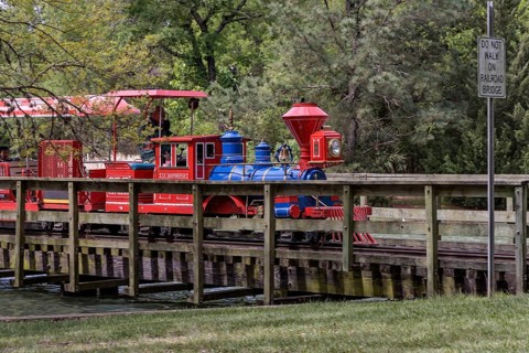 Hermann Park Railroad train, a one-third size replica of an 1863 C.P. Huntington steam train