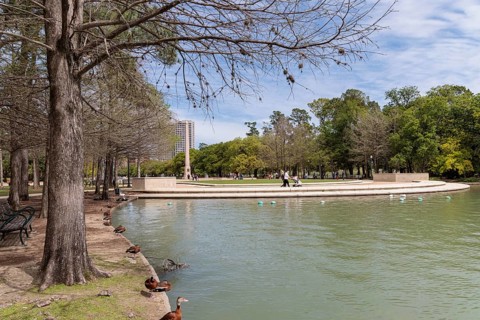 Molly Ann Smith Plaza next to McGovern Lake at Hermann Park in downtown Houston, Texas