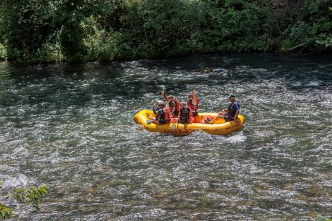 Rafters on the Nantahala River as seen from the Great Smoky Mountains Railroad which runs next to
