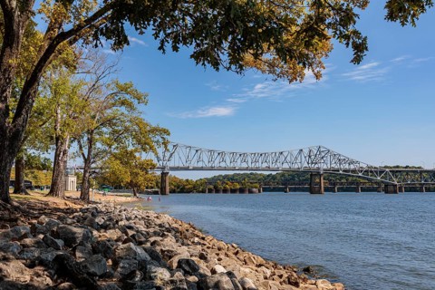 Singing River Bridge, also known as the Patton Island Bridge crosses the Tennessee River near
