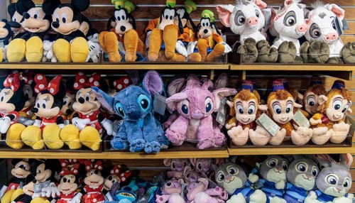 Stuffed character toys for sale at Walt Disney World Fort Wilderness campgrouund store in Orlando,
