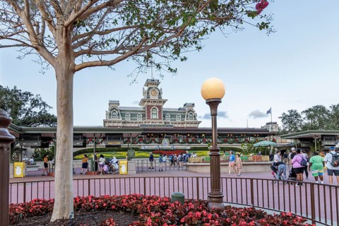 Walt Disney World Railroad station just inside the entrance to the Magic Kingdom at Walt Disney