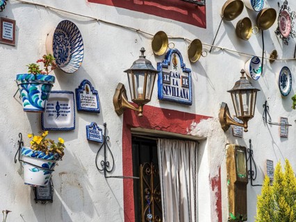 House casa la sevillana, decorated white house, Granada, Andalusia, Spain