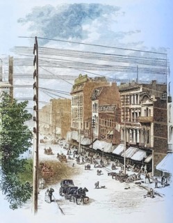 Clark Street, Chicago, Illinois, 1870s, America, digital reproduction from American Pictures, drawn