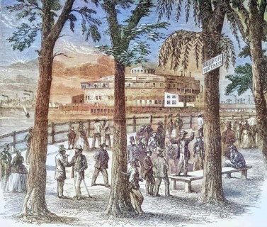 Castle Garden and Battery Park, New York, 1870s, America, digital reproduction from American