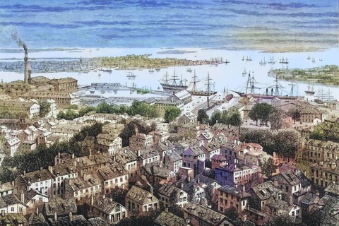View of Boston, Massachusetts, from Bunker's Hill in the 1870s, America, digital reproduction from