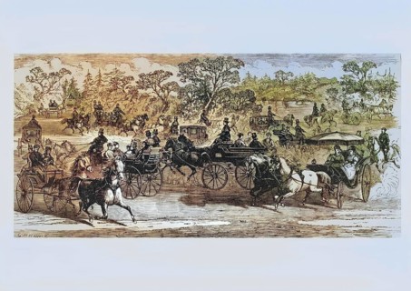 Carriages in Central Park New York in the 1870s, America, digital reproduction from American