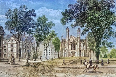 Gore Hall at Harvard College, Cambridge, Massachusetts, in the 1870s, America, digital reproduction
