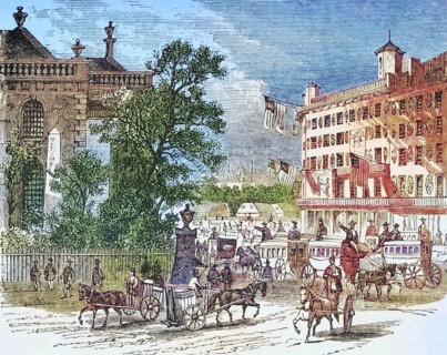 Broadway and St. Paul's New York in the 1870s, America, digital reproduction from American