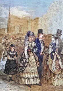 Crowds of people strolling along Fifth Avenue in New York in the 1870s, America, digital