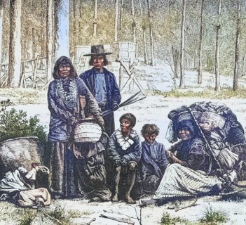 Indian family group west of the Rocky Mountains around 1820, America, digital reproduction from