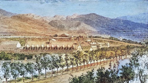 Residence of Brigham Young, Salt Lake City, Utah, in the 1870s, America, digital reproduction from