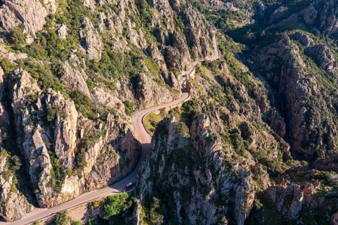 Road through bizarre rock formations, Calanche, Les Calanches de Piana, Gulf of Porto,