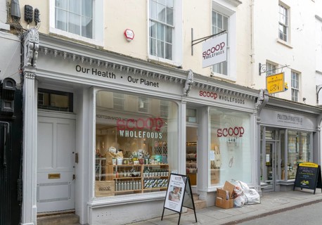 Scoop Wholefoods shop store, Green Street, city of Bath, north east Somerset, England, UK