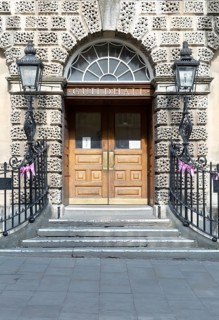 Main entrance doorway of the Guildhall, city of Bath, north east Somerset, England, UK