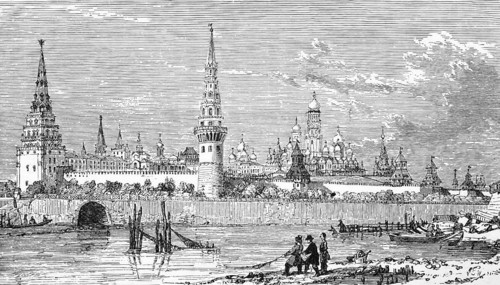 View of the Kremlin, across the Moskva River, c. 1870, Moscow, Russia, digital reproduction of a