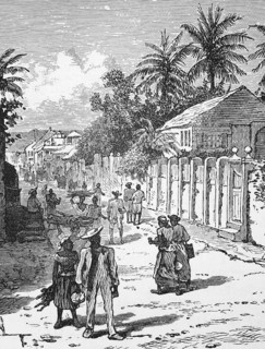 Street scene, Jamaica, around 1870, West Indies, digital reproduction of a historical model
