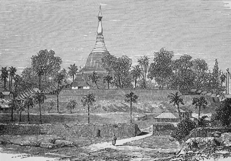 The Shwe Da Gon Pagoda, around 1870, Rangoon, Burma, digital reproduction of a historical model