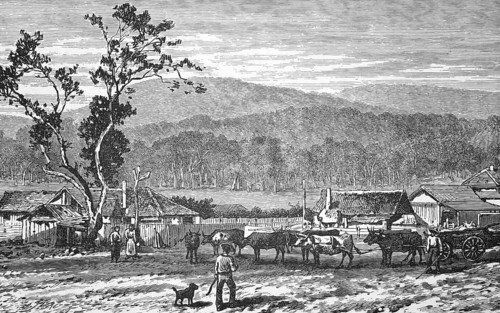 A squatter settlement, around 1870, Australia, digital reproduction of a historical model