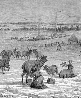 Herding reindeer, a village scene in Lapland, around 1870, Sweden, digital reproduction of a