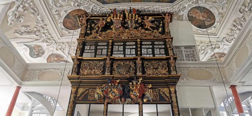 The Evangelical Lutheran St Laurentius Church in Thurnau, the lords' lodge in the west of the