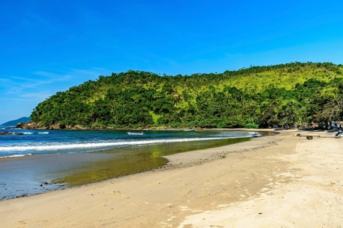 The sea of ??the paradisiacal Bonete beach on the island of Ilhabela on the coast of Sao Paulo,