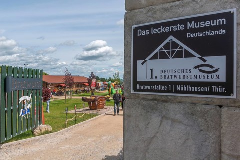 First German Bratwurst Museum, Bratwurstallee 1, Mühlhausen, entrance with inscription, medieval