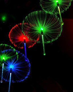 Green, blue and red glass thread lights, Wat Phra That Sorn Kaew Buddhist temple complex,