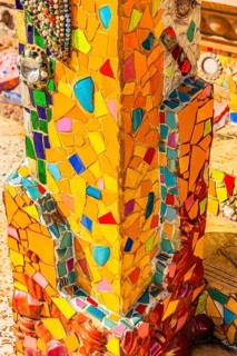 Column decorated with colorful mosaics, Buddhist temple complex Wat Phra That Sorn Kaew, Phetchabun