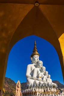 Round arch pavilion, the five-headed Buddha statue at the back, Wat Phra That Sorn Kaew Buddhist