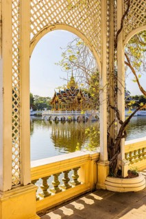 Garden pavilion, open gilded pavilion at the back, Buddhist temple complex, Thai King's Summer