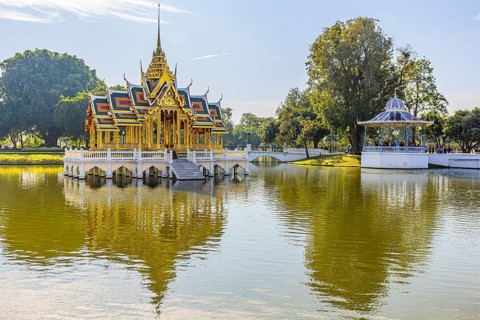 Open gilded pavilion, Buddhist temple complex, Thai King's Summer Palace, Bang Pa-In, near