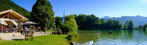 Seestüberl, Badeplatz, Wössner See, bei Unterwössen, Achental, Chiemgau, Upper Bavaria, Bavaria,