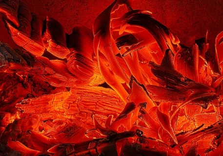 Smoldering logs in a fireplace, Witten, North Rhine-Westphalia, Germany