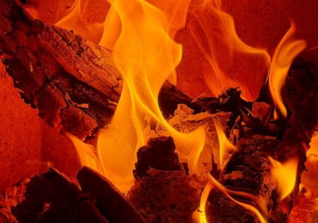 Burning logs in a fireplace, Witten, North Rhine-Westphalia, Germany