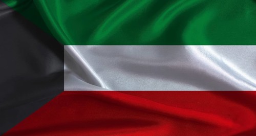 National flag of Kuwait with cloth texture. Kuwaiti flag with realistic texture background