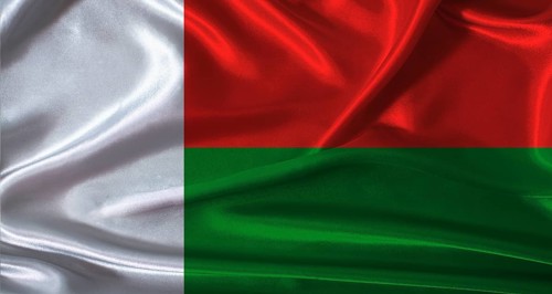 National flag of Madagascar with cloth texture. Madagascar flag with realistic texture background