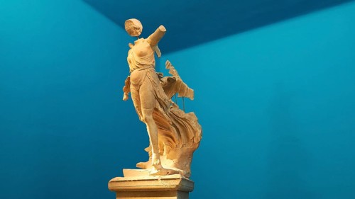 The Nike of Paionios, statue of the goddess of victory Nike from Parisian marble, fragment of an