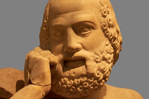 Head of the statue of the Seer, east pediment of the Temple of Zeus, preparations for the chariot