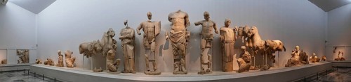 East pediment of the Temple of Zeus, preparations for the chariot race between Pelops and Oinomaos,